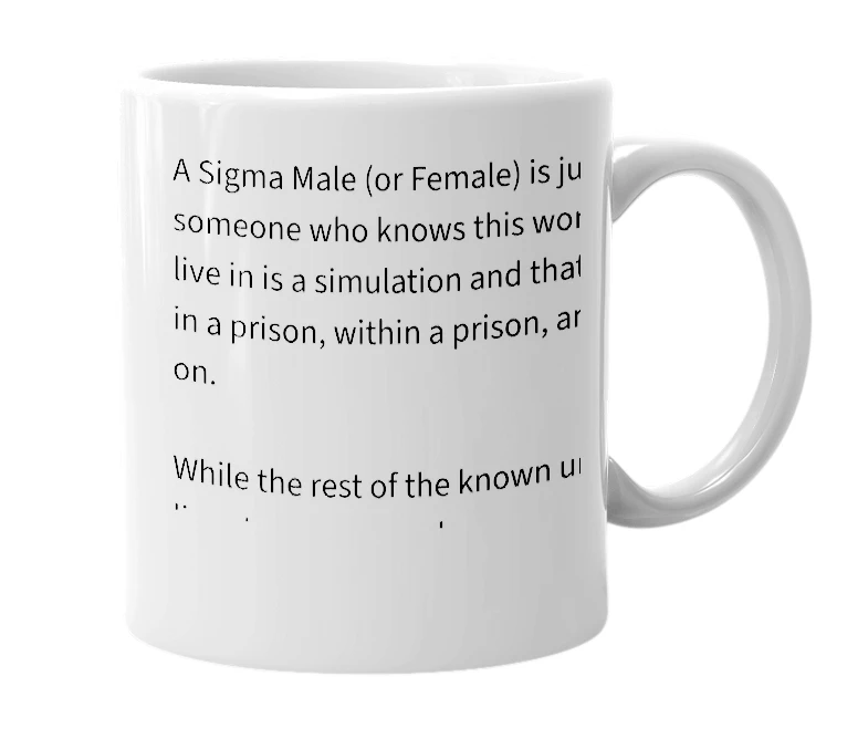 White mug with the definition of 'Sigma Male'