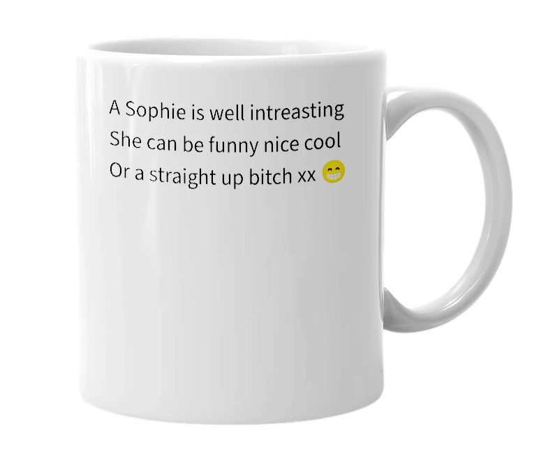 White mug with the definition of 'Sophie Rs'
