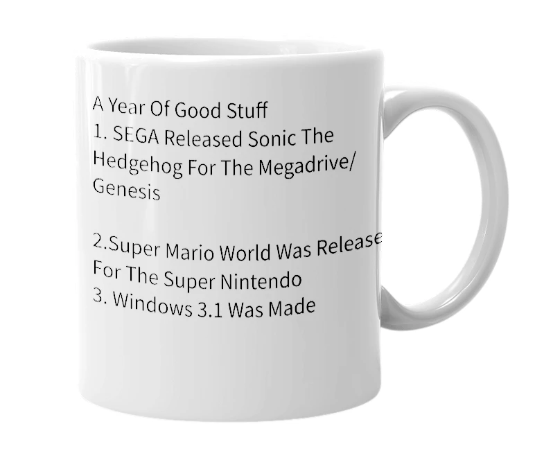 White mug with the definition of '1991'