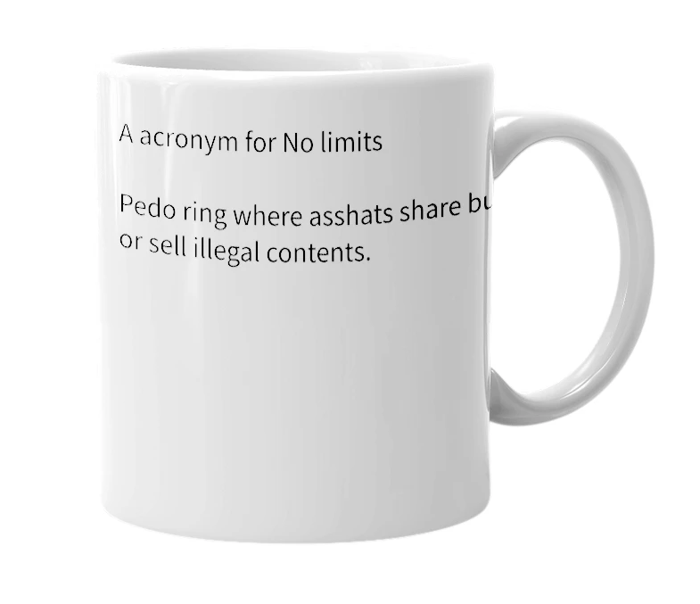 White mug with the definition of 'NL'