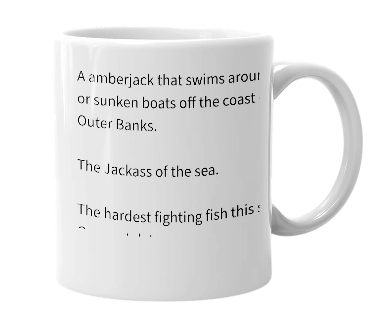 White mug with the definition of 'Reef Donkey'