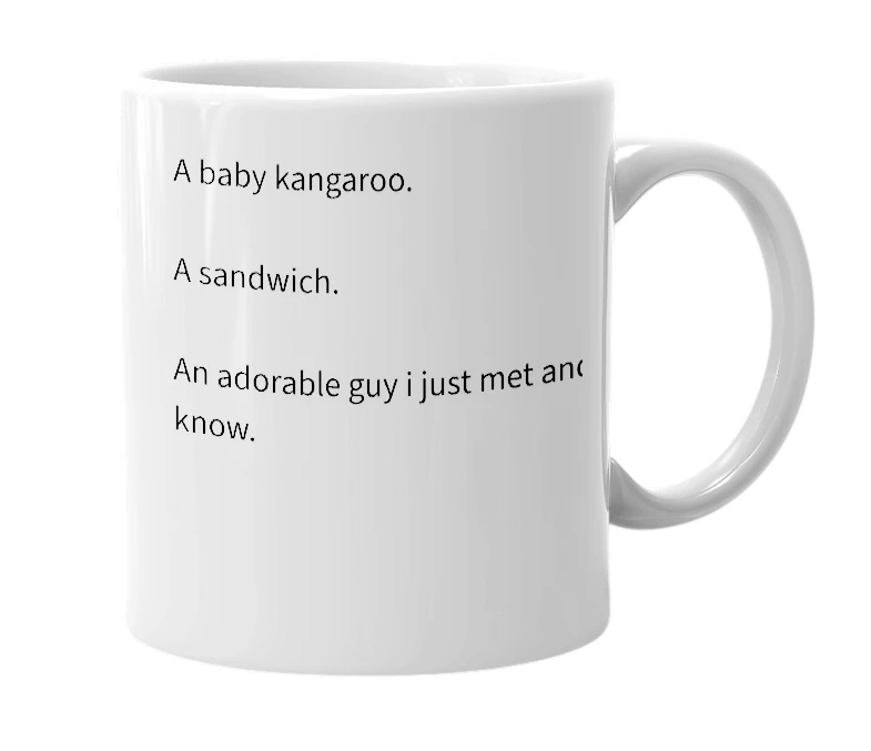 White mug with the definition of 'joey'