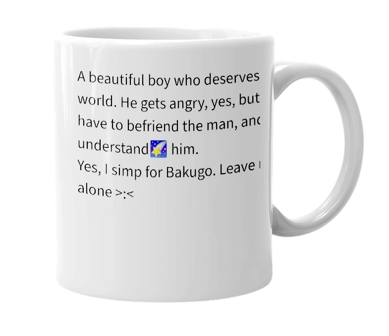 White mug with the definition of 'Bakugo Katsuki'
