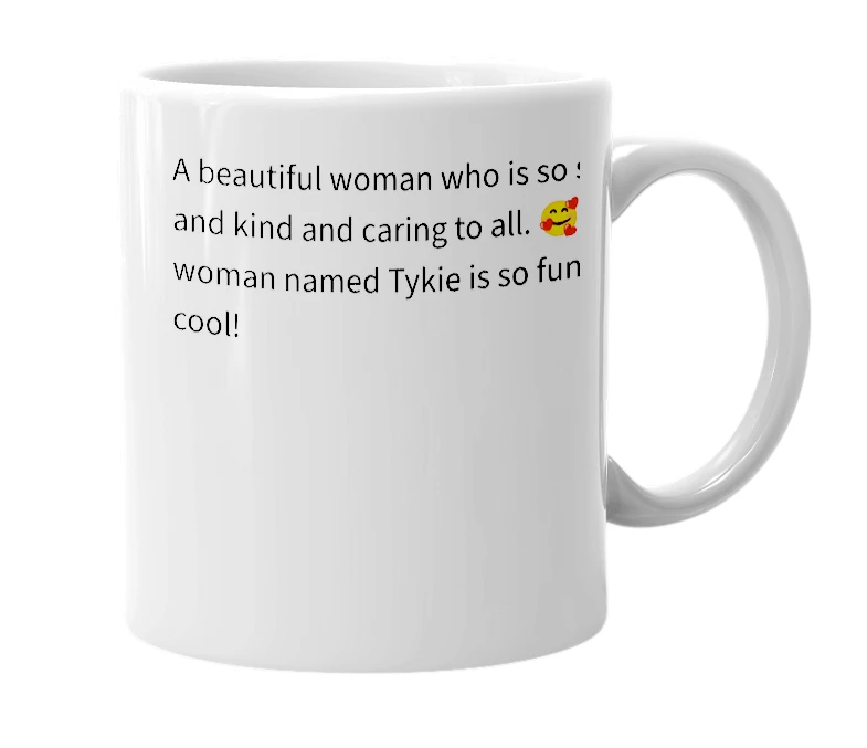 White mug with the definition of 'Tykie'