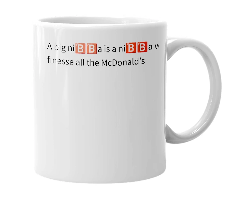 White mug with the definition of 'Big ni🅱️🅱️a'