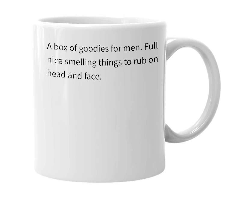 White mug with the definition of 'Hairy box'