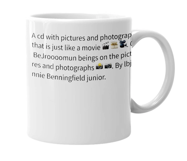 White mug with the definition of 'BeJrooooMViE'