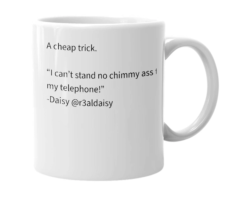 White mug with the definition of 'Chimmy Jimmy'