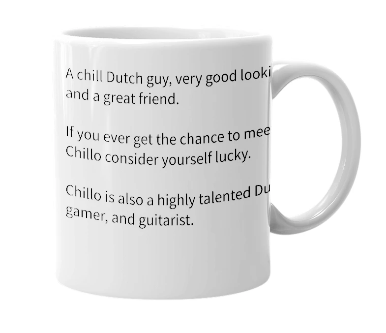 White mug with the definition of 'Chillo'
