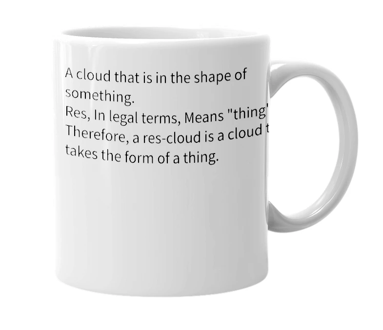 White mug with the definition of 'Res-Cloud'