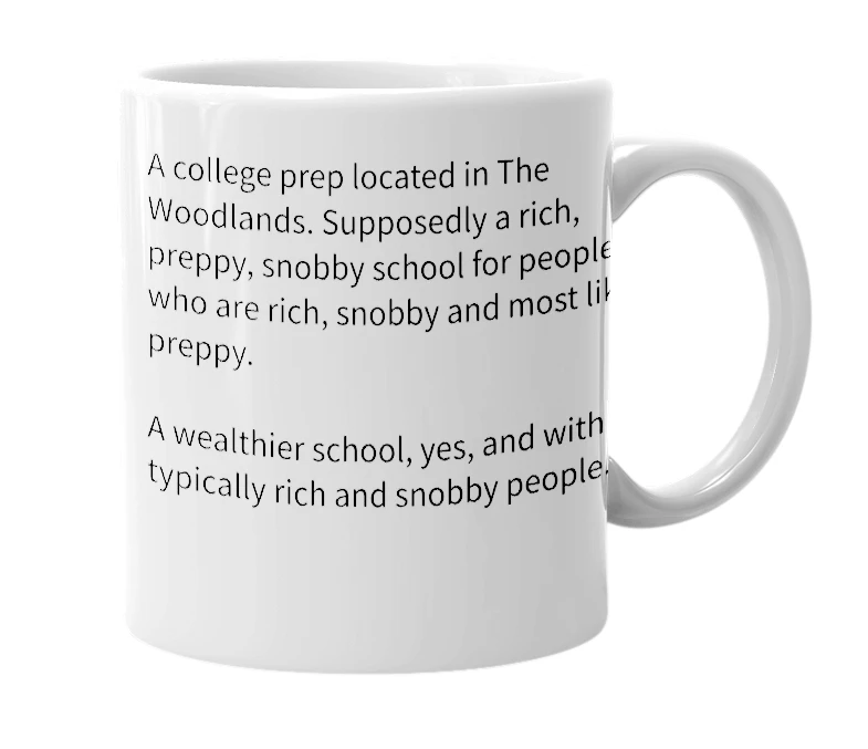 White mug with the definition of 'John Cooper School'