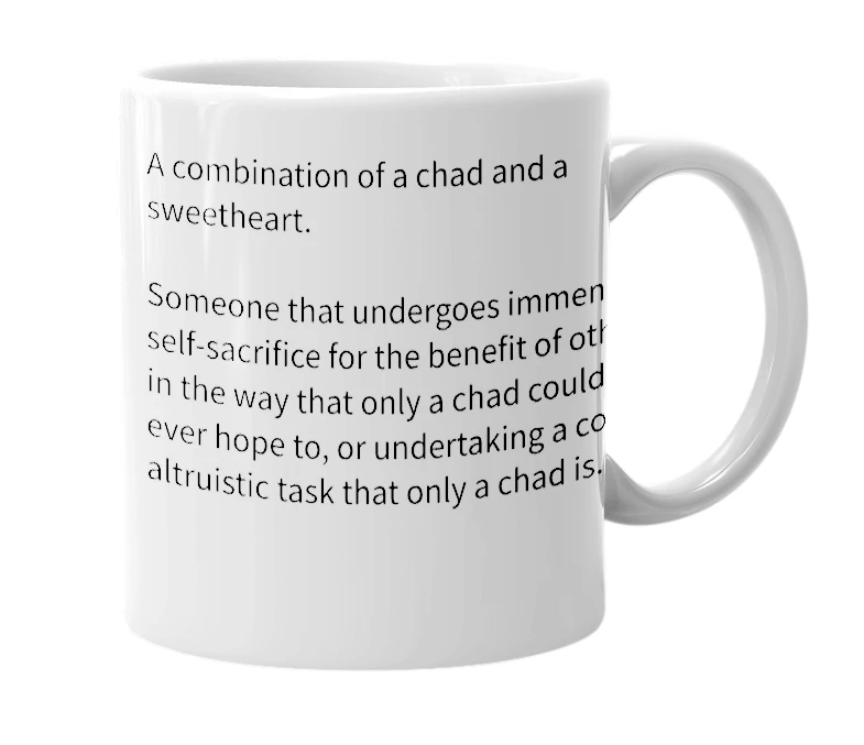 White mug with the definition of 'chadcake'