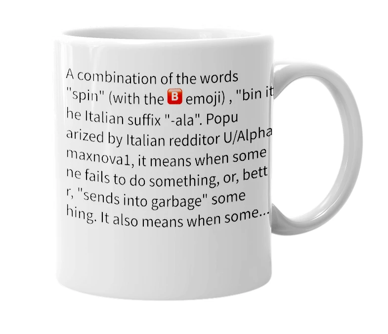 White mug with the definition of 'S🅱️innala'