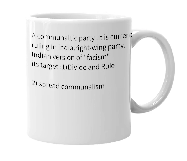 White mug with the definition of 'BJP'
