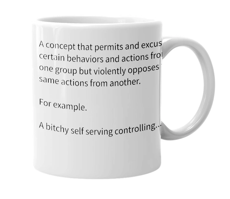 White mug with the definition of 'double standard'