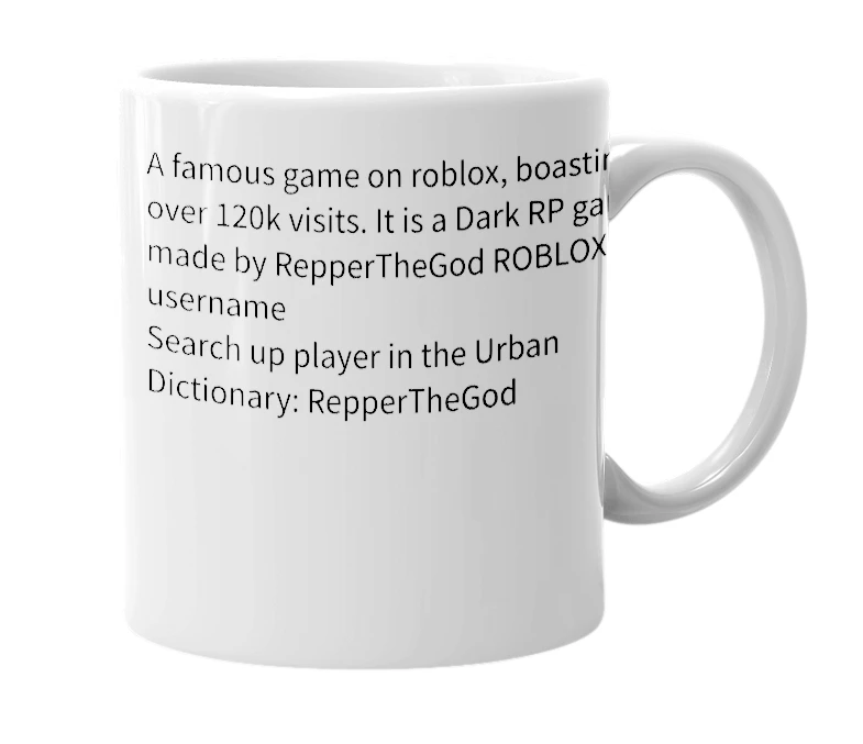 White mug with the definition of 'BloxFord DarkRP'