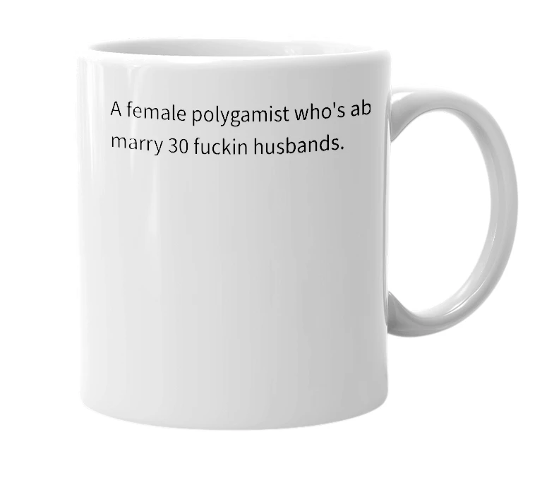 White mug with the definition of '30 husband bachelorette'