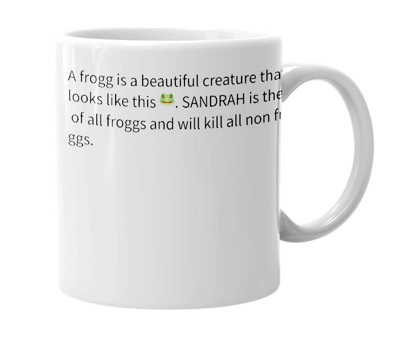 White mug with the definition of 'Frogg'