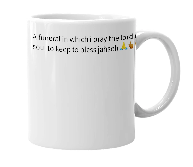 White mug with the definition of 'gay funeral'