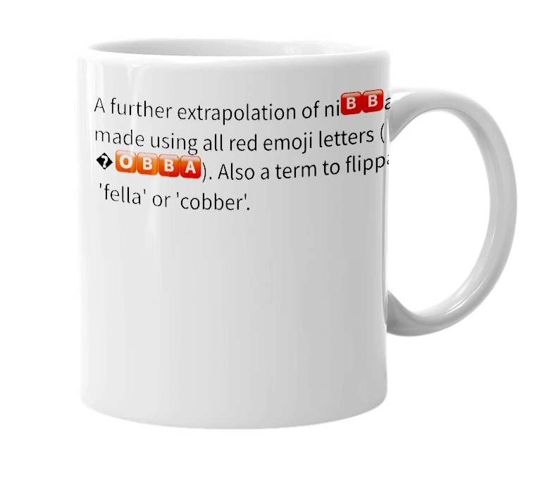 White mug with the definition of 'Clobba'