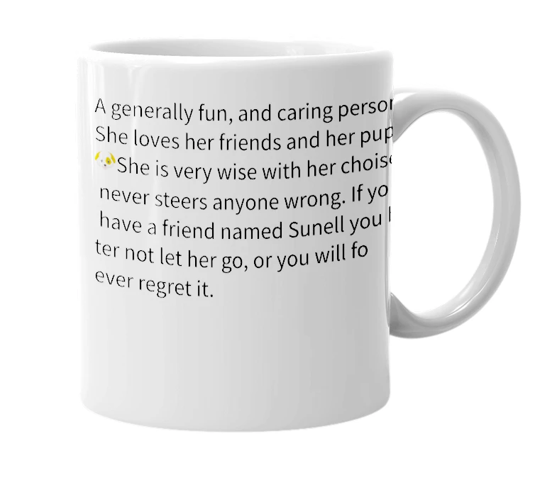 White mug with the definition of 'sunell'