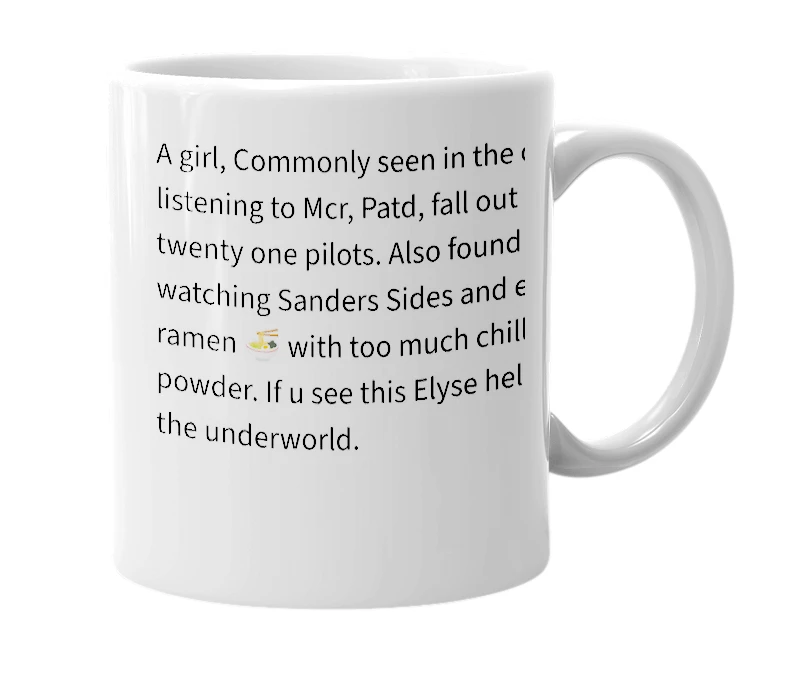 White mug with the definition of 'Elyse'
