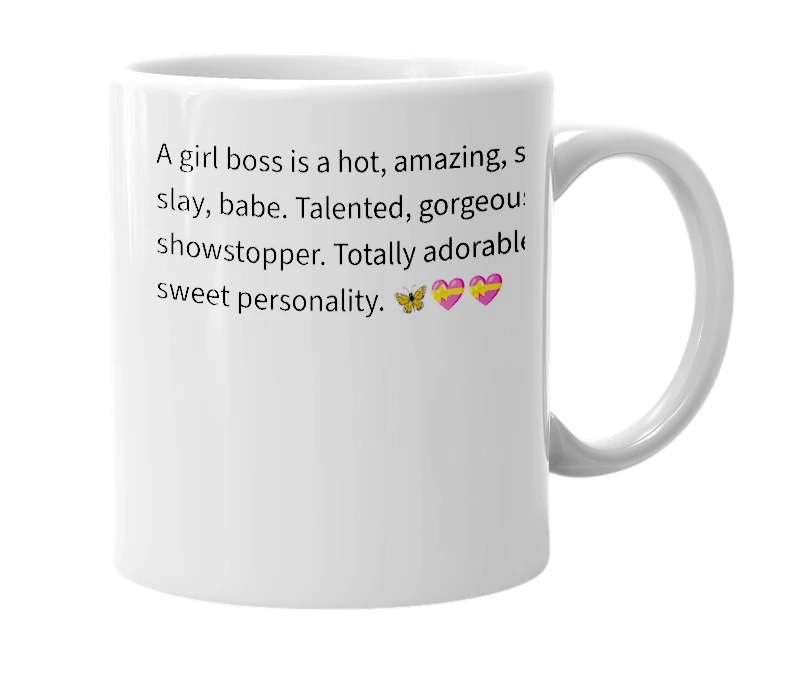 White mug with the definition of 'Girlboss'