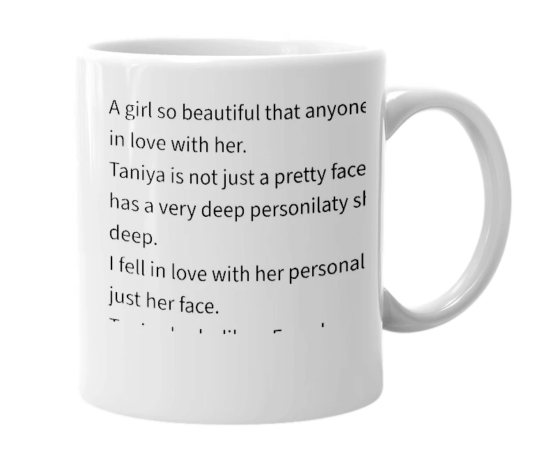 White mug with the definition of 'Taniya jain'