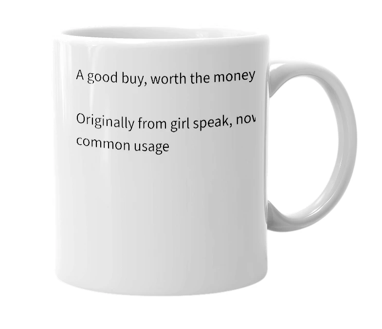 White mug with the definition of 'a good spend'