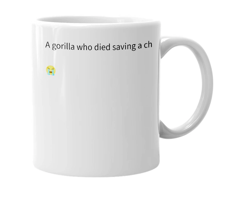 White mug with the definition of 'Harambe'