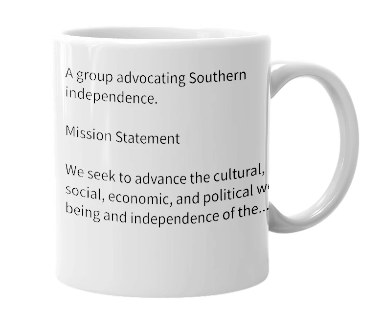 White mug with the definition of 'League Of The South'