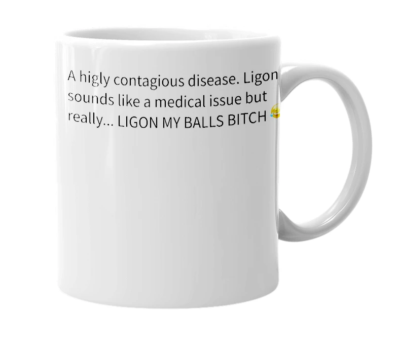 White mug with the definition of 'Ligon'