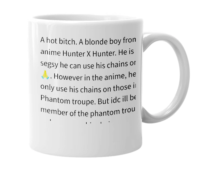 White mug with the definition of 'Kurapika'