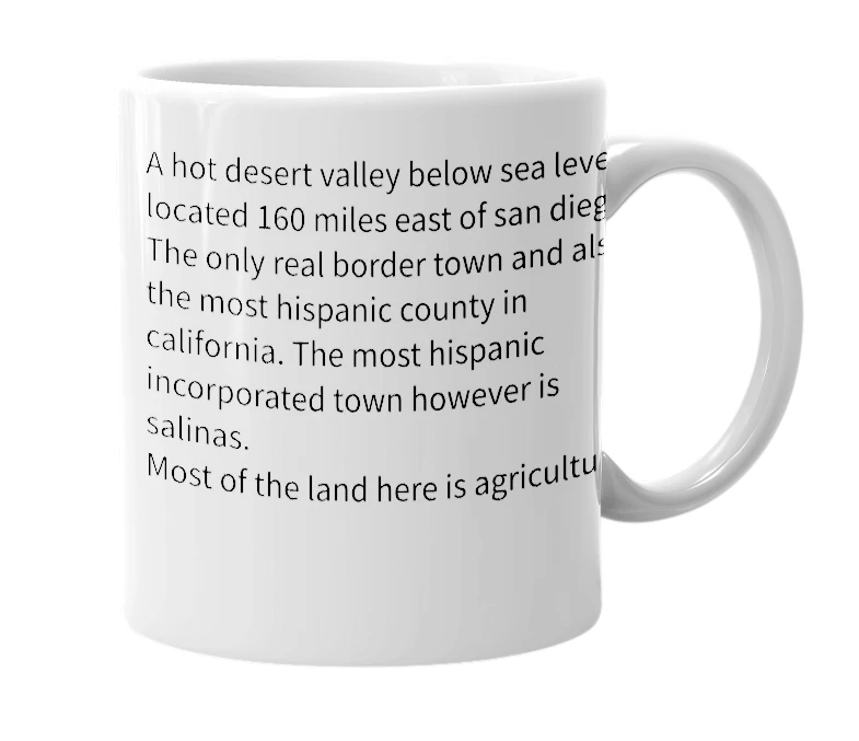 White mug with the definition of 'Imperial Valley'