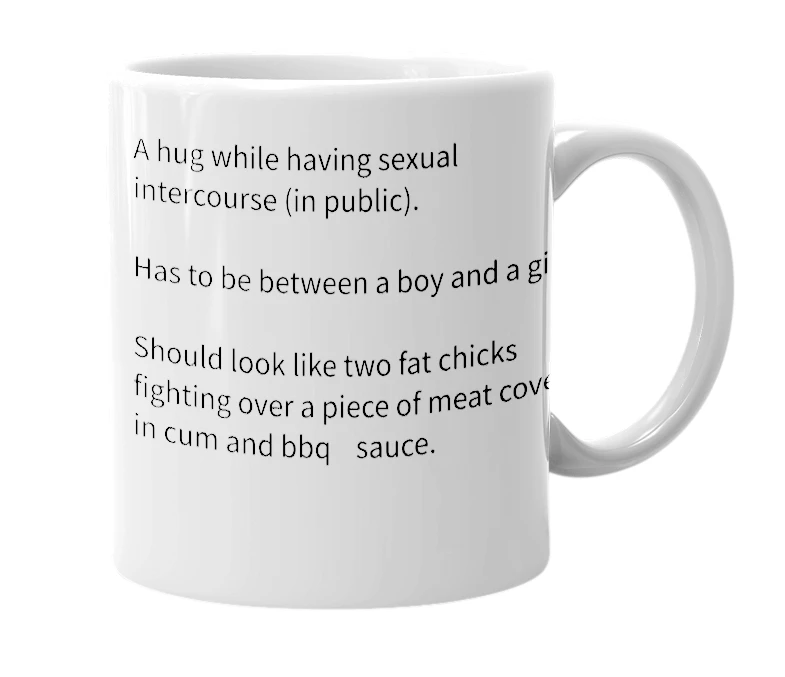 White mug with the definition of 'fhug'