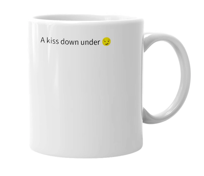 White mug with the definition of 'Australian Kiss'