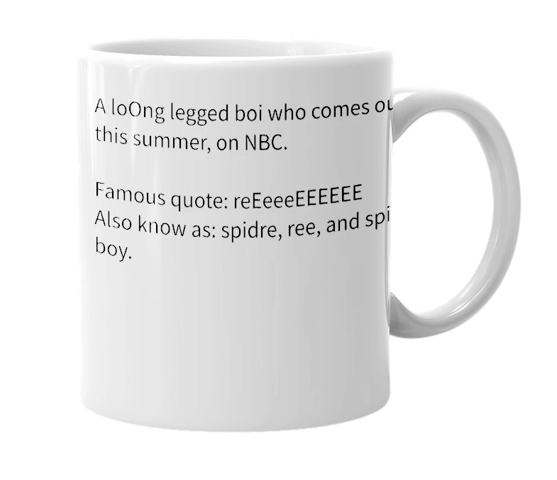 White mug with the definition of 'Leggy boi'