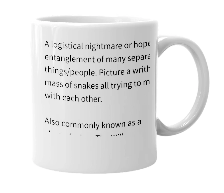 White mug with the definition of 'snakefuck'