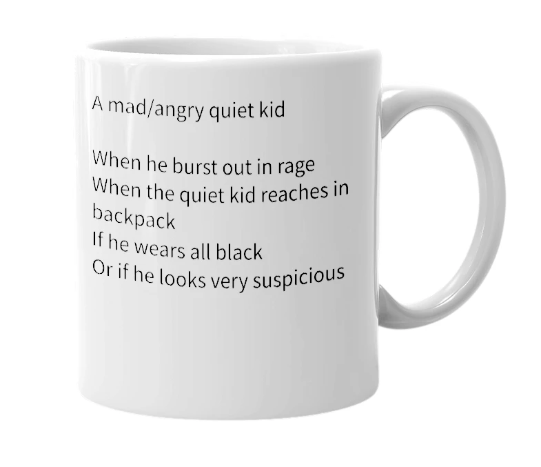 White mug with the definition of 'School shooter'