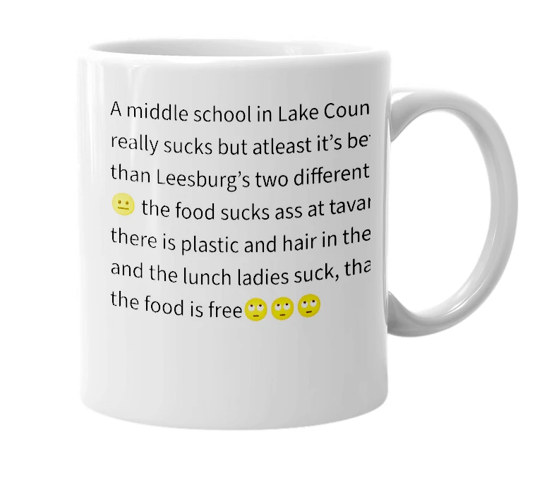 White mug with the definition of 'Tavares Middle School'