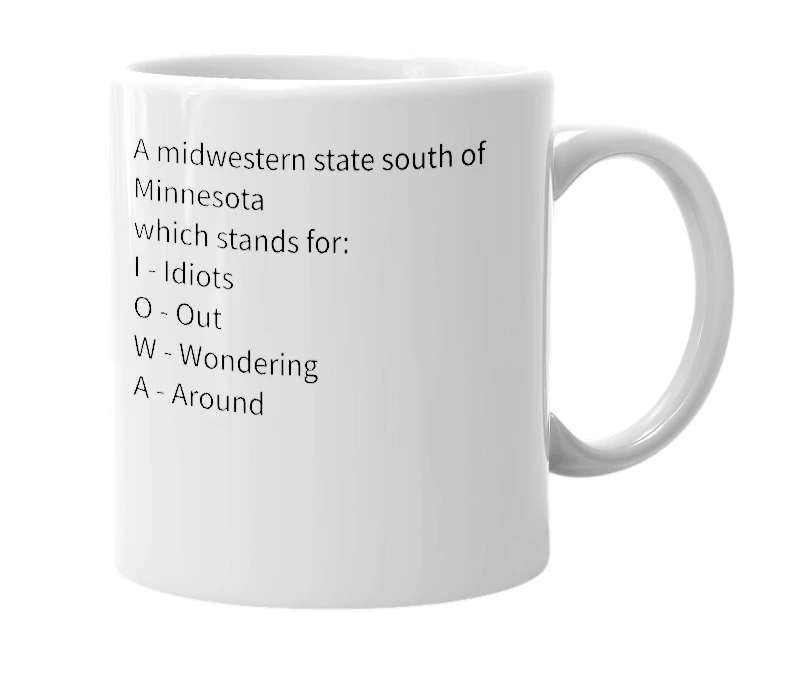 White mug with the definition of 'Iowa'
