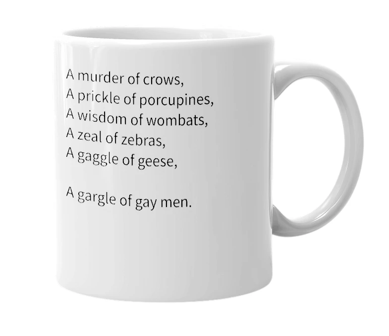 White mug with the definition of 'Gargle'