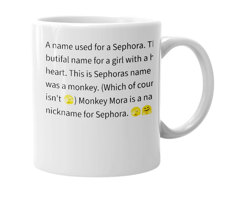 White mug with the definition of 'Monkeymora'