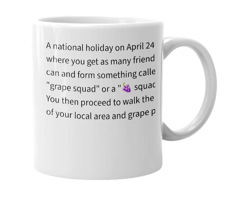 White mug with the definition of 'National Grape Day'