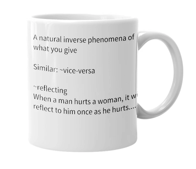 White mug with the definition of 'Karma'