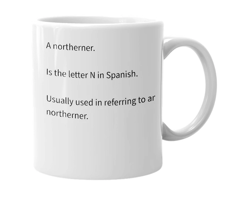 White mug with the definition of 'ene'