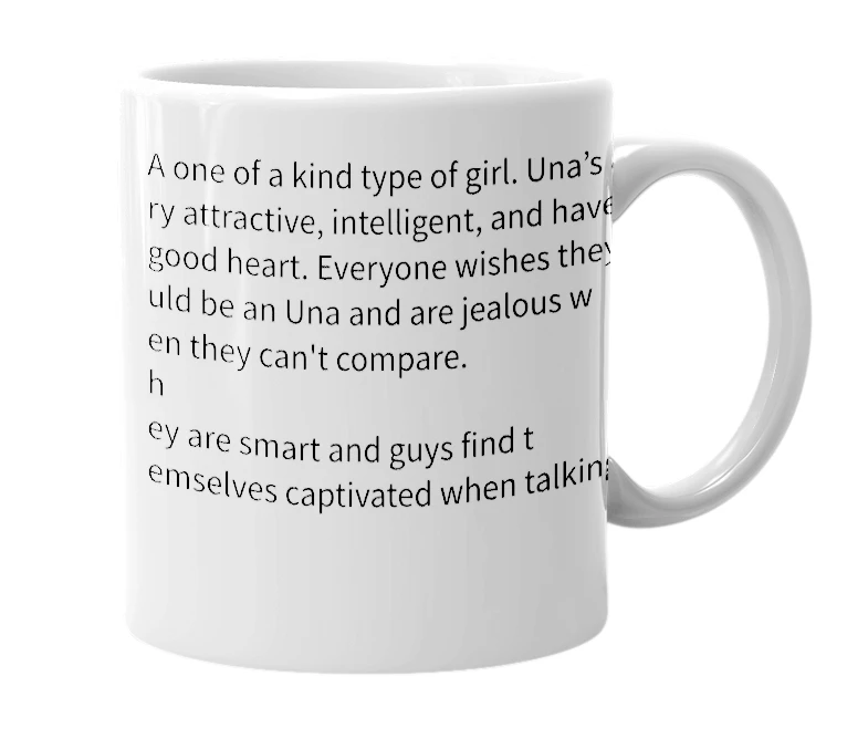 White mug with the definition of 'Una'