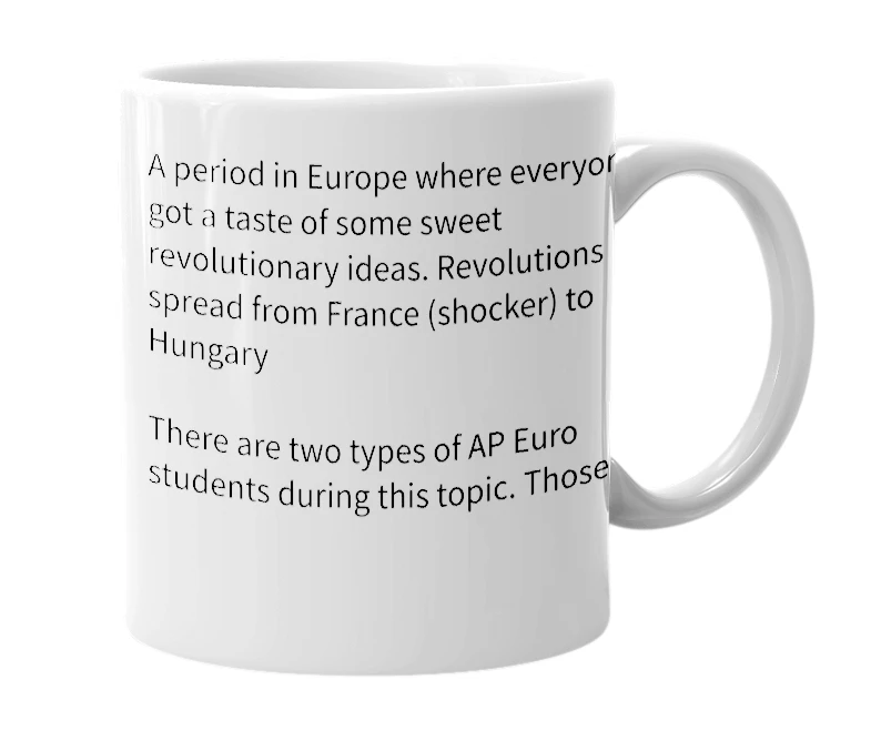 White mug with the definition of 'revolutions of 1848'