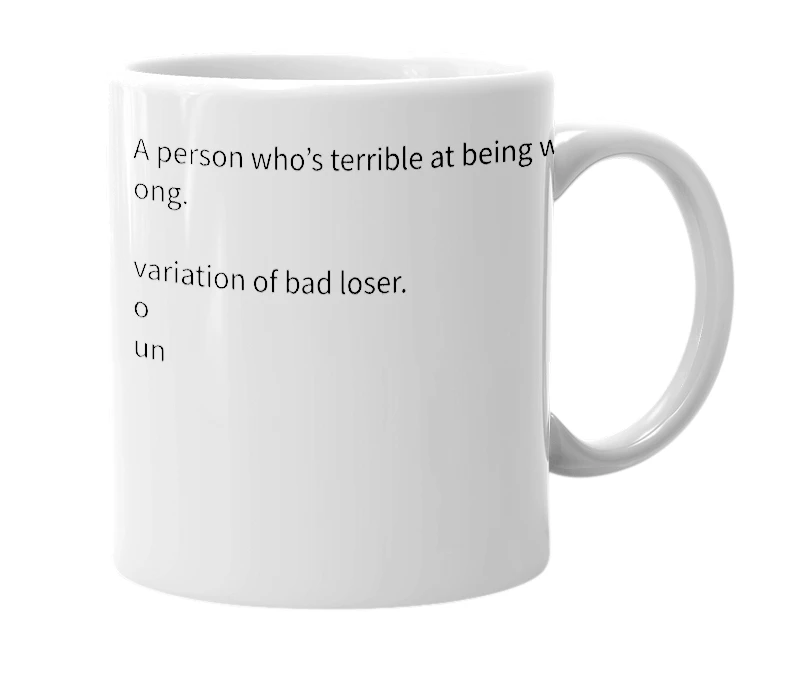 White mug with the definition of 'Bad Wronger'