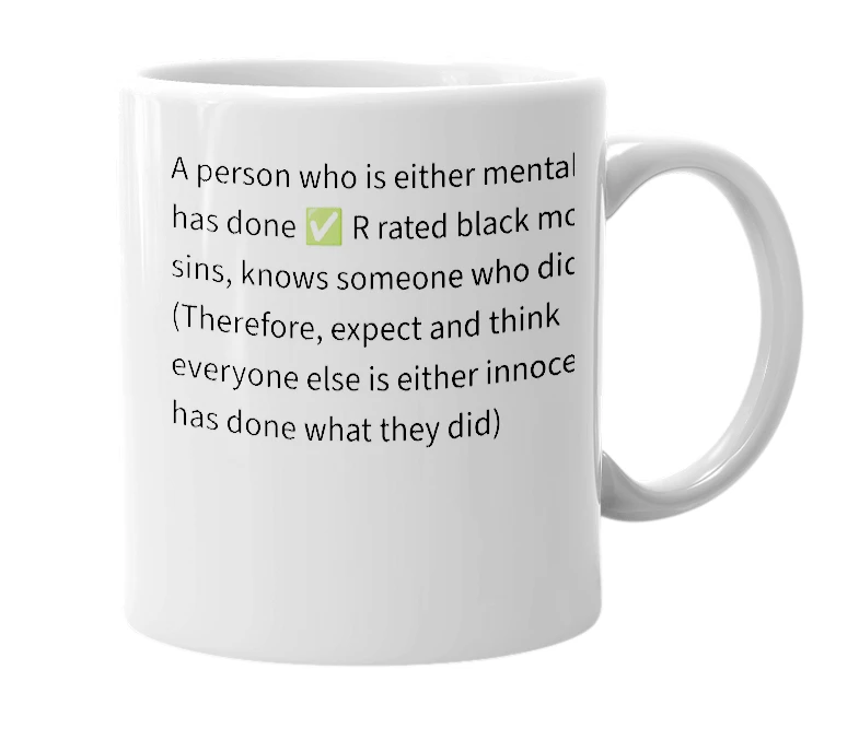 White mug with the definition of 'Dirty minded'